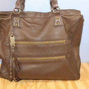Steven by Steve Madden Brown Faux Leather 3-Compartment Purse w Striped Interior